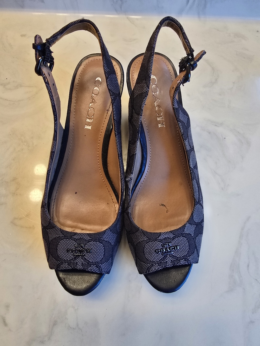 Coach Ferry Wedge Jacquard Monogram Black Size 6.5